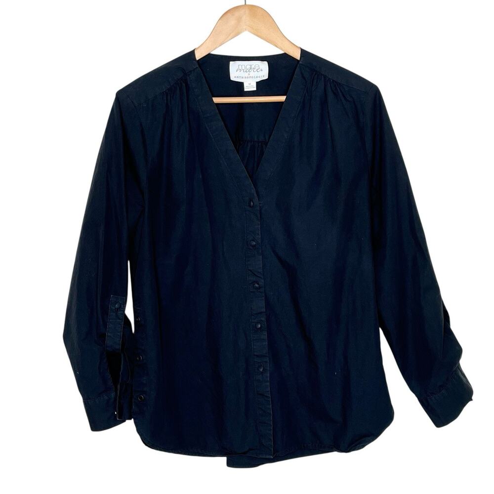 Mare Mare x Anthropologie Button Up Poplin Shirt Black Womens Size M Minimalist